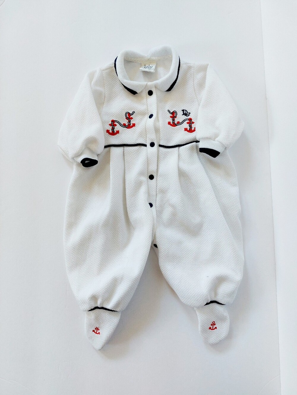 Baby Dior Nautical Outfit Sleeper "Small up to 11lbs" approx 0-3m Sailor Navy